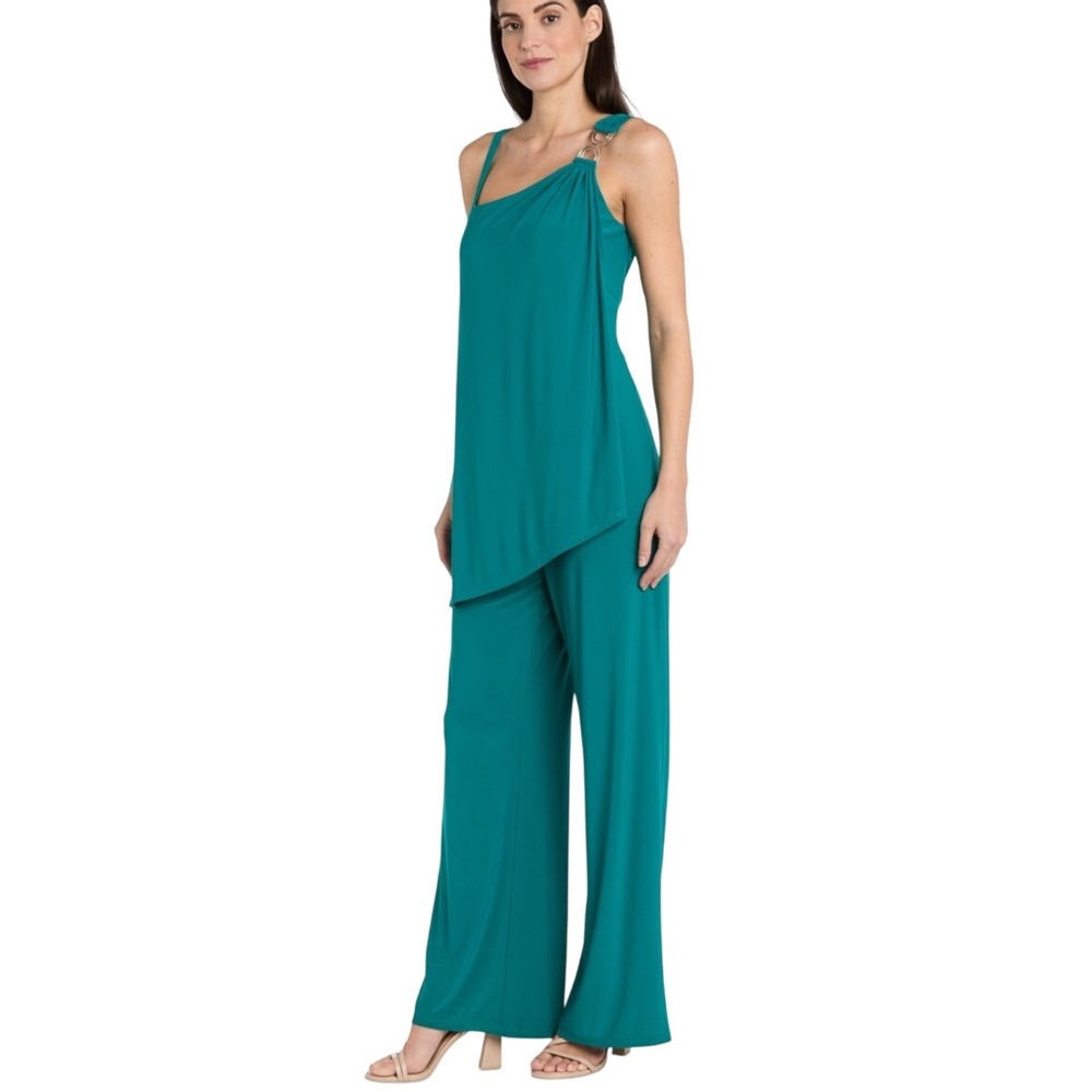 R & M Richards Jumpsuit Women 22W NEW One Shoulder Jade Wide Leg
